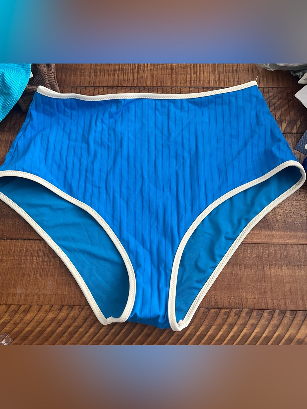 NWT Aerie High Waist Full Coverage Wide Ribbed Bikini Bottom in Biue - Size M